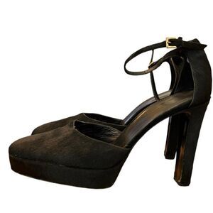 Gucci Black Suede Platform Ankle-Strap Block Heels